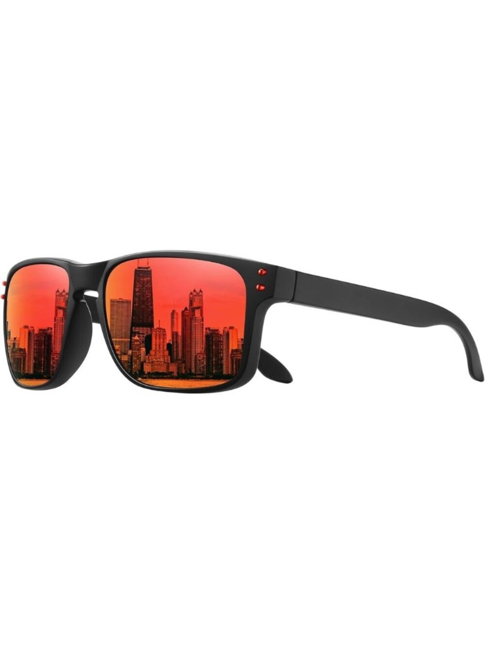 Black Square Frame Sports Outdoor Running Red Reflective Mirrored Sunglasses